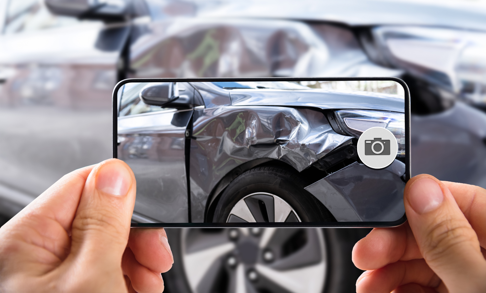 taking a picture of car accident with mobile phone